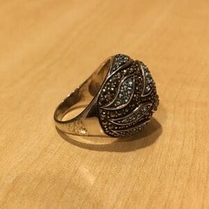 Marcasite Ring with Blue Stones, Size 10